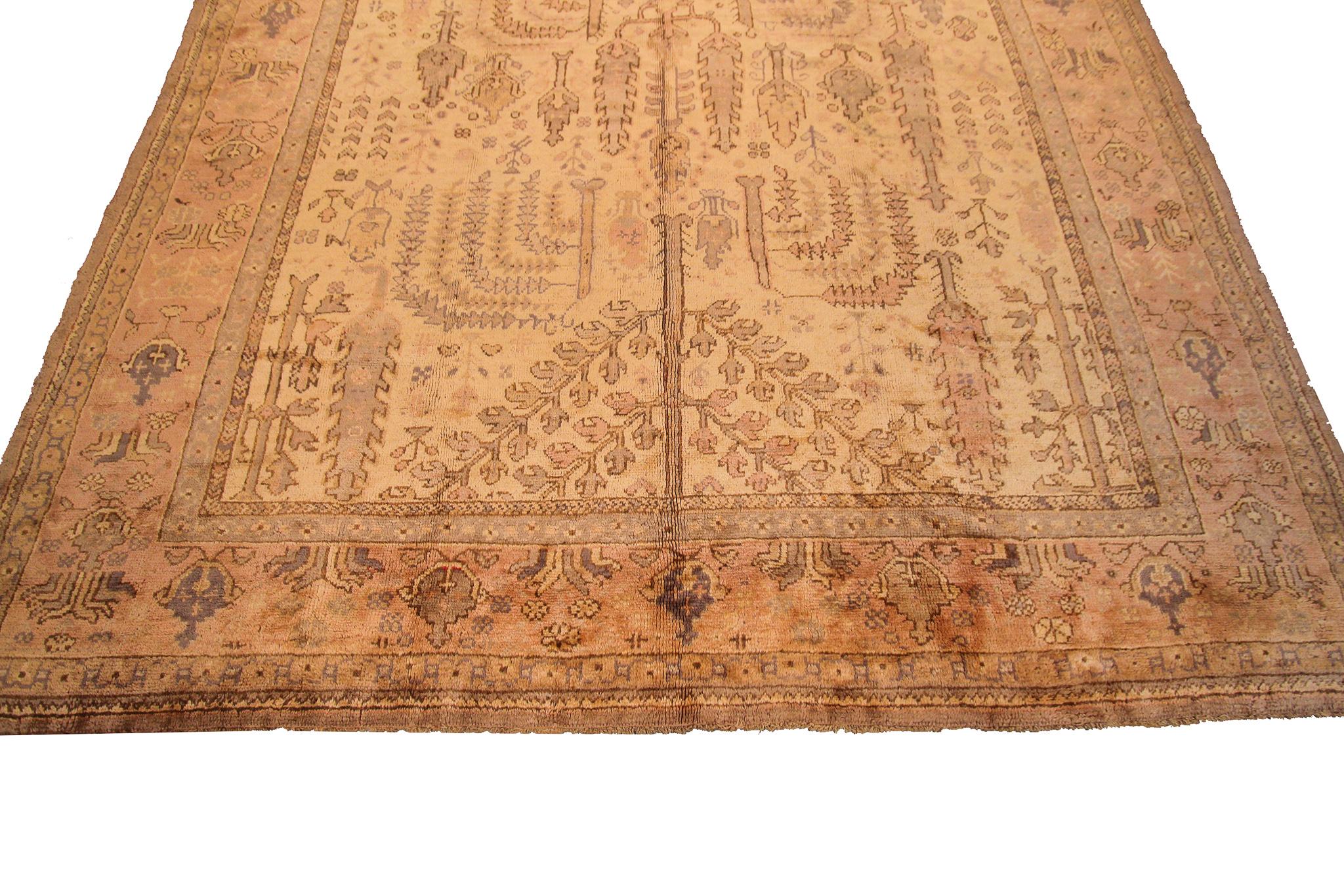 Wool Antique Oushak Angora Oushak Antique Turkish Oushak Beige Geometric Overall  For Sale