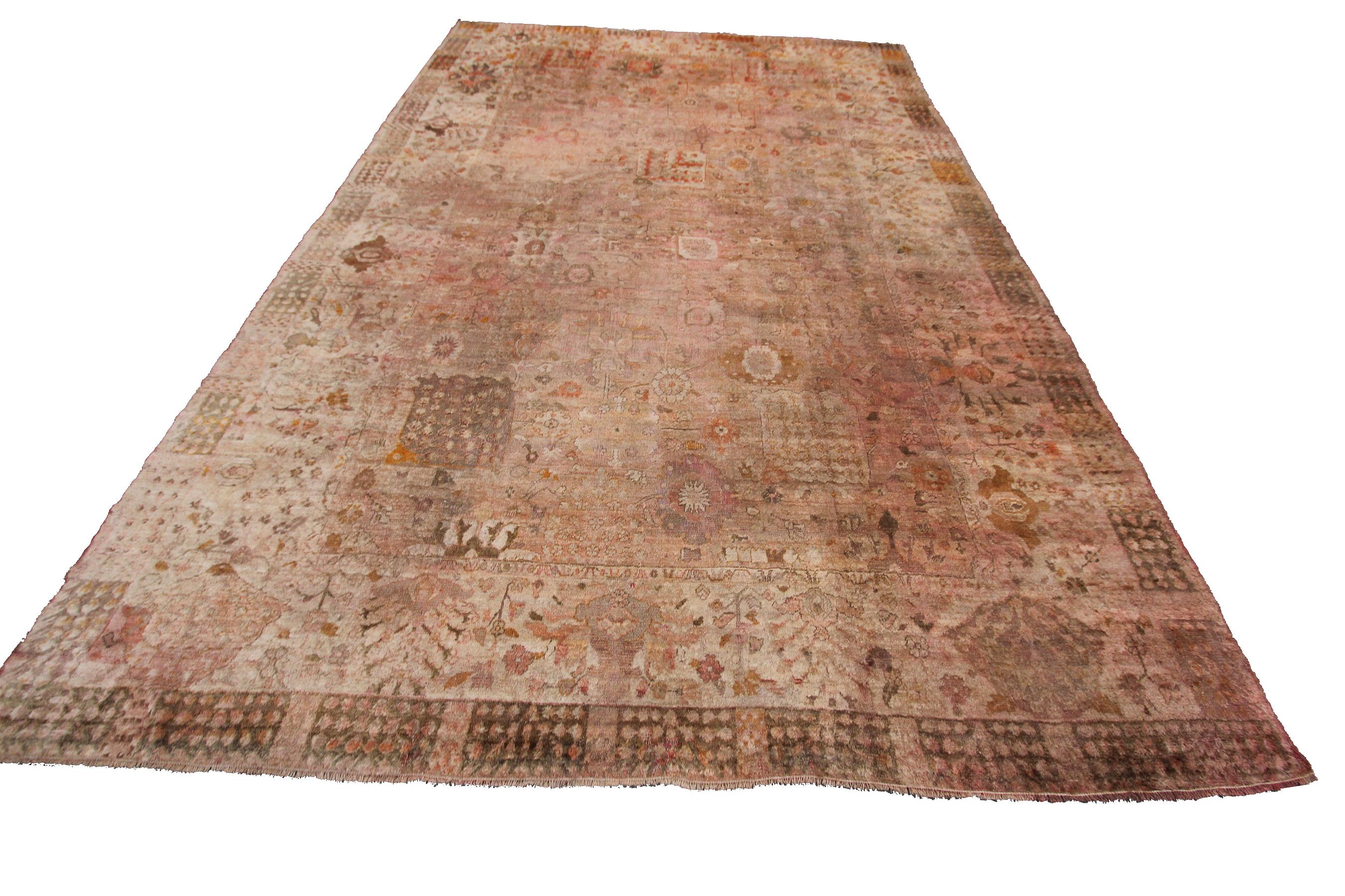 Rare ancien tapis turc Fine Angora Oushak Beige Rose 9'10
