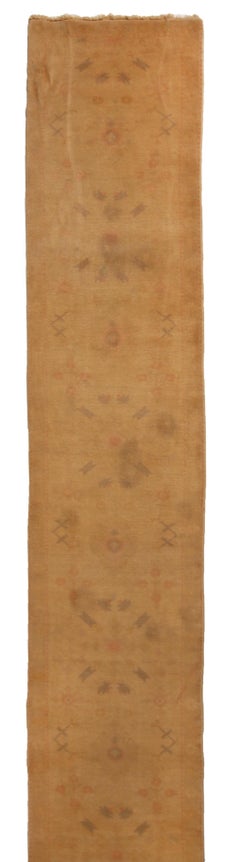 Antique Oushak Beige and Blue Wool Runner Geometric Pattern by Rug & Kilim