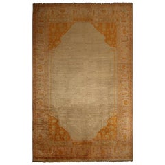 Antique Oushak Beige and Gold Wool Rug