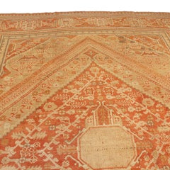 Antique Oushak Beige and Red Wool Rug with Medallion Field Design by Rug & Kilim
