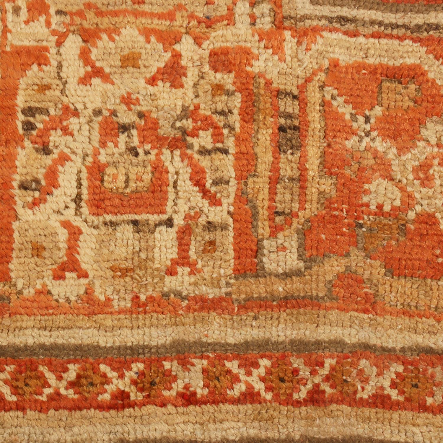 Turkish Antique Oushak Beige and Red Wool Rug with Medallion Field Design by Rug & Kilim For Sale
