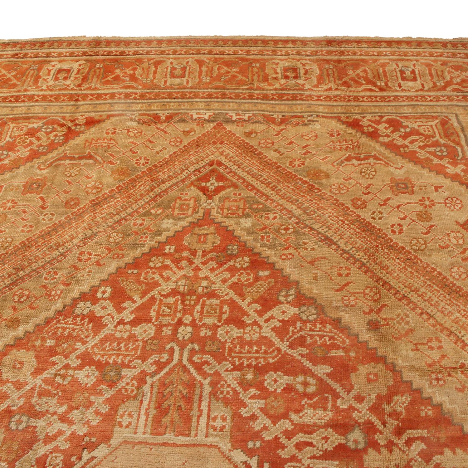 Antique Oushak Beige and Red Wool Rug with Medallion Field Design by Rug & Kilim In Good Condition For Sale In Long Island City, NY