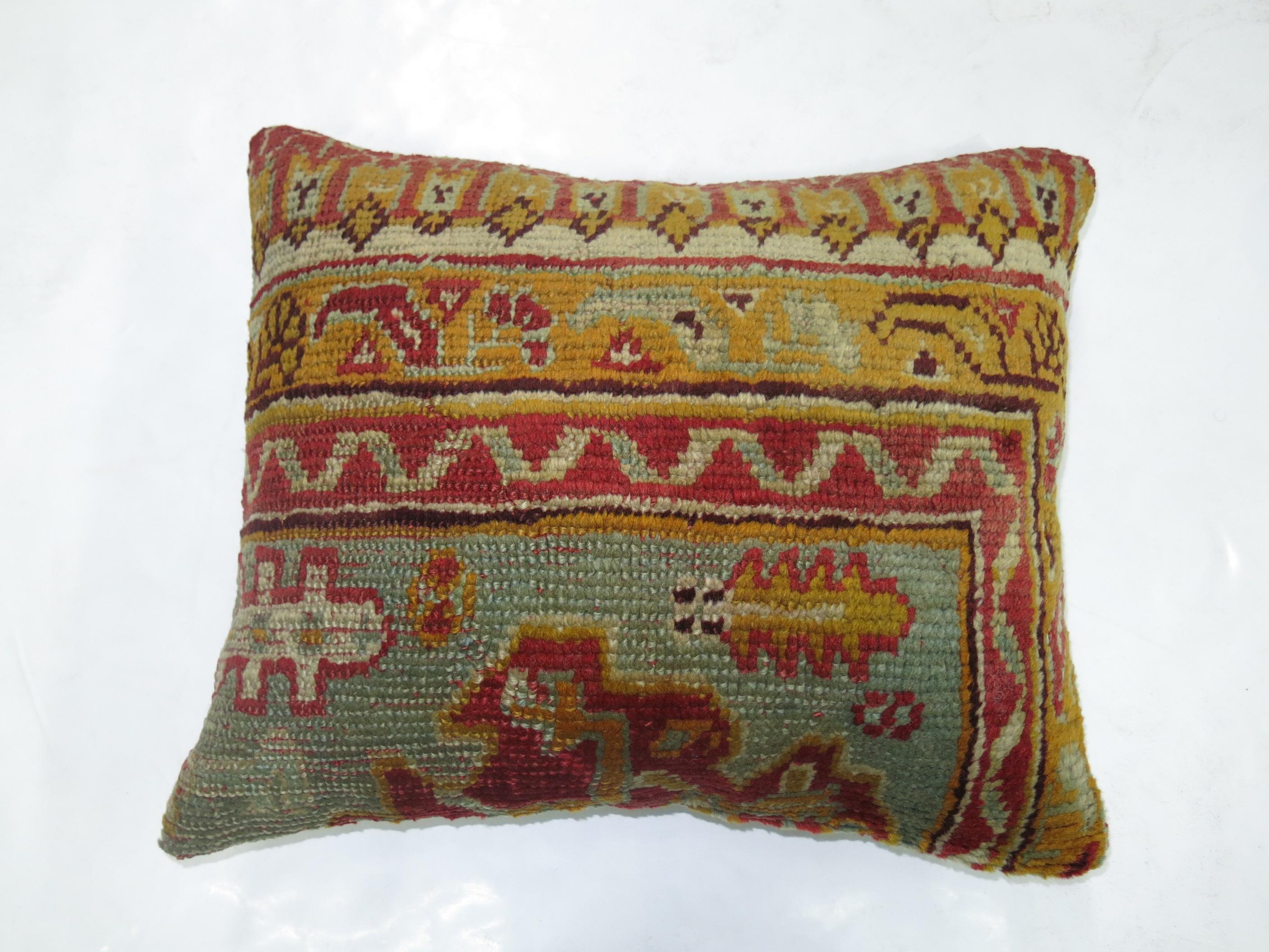 Hand-Knotted Antique Oushak Border Rug Pillow