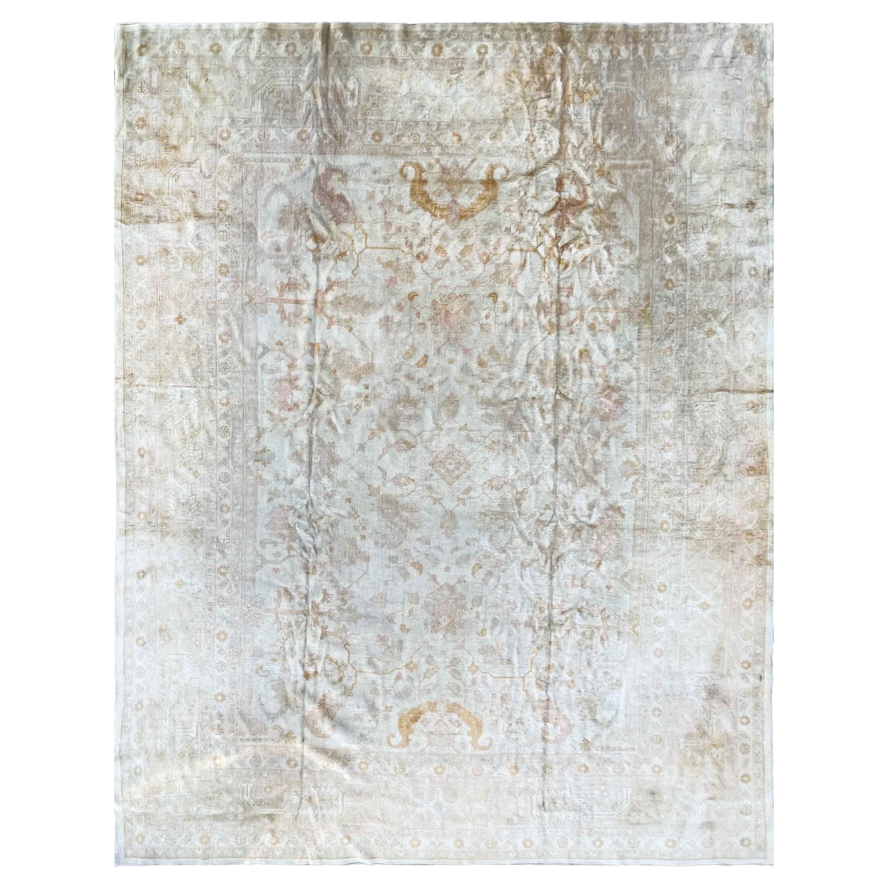 Antique Oushak Carpet, Muted  colors 11'7" 14'8" For Sale