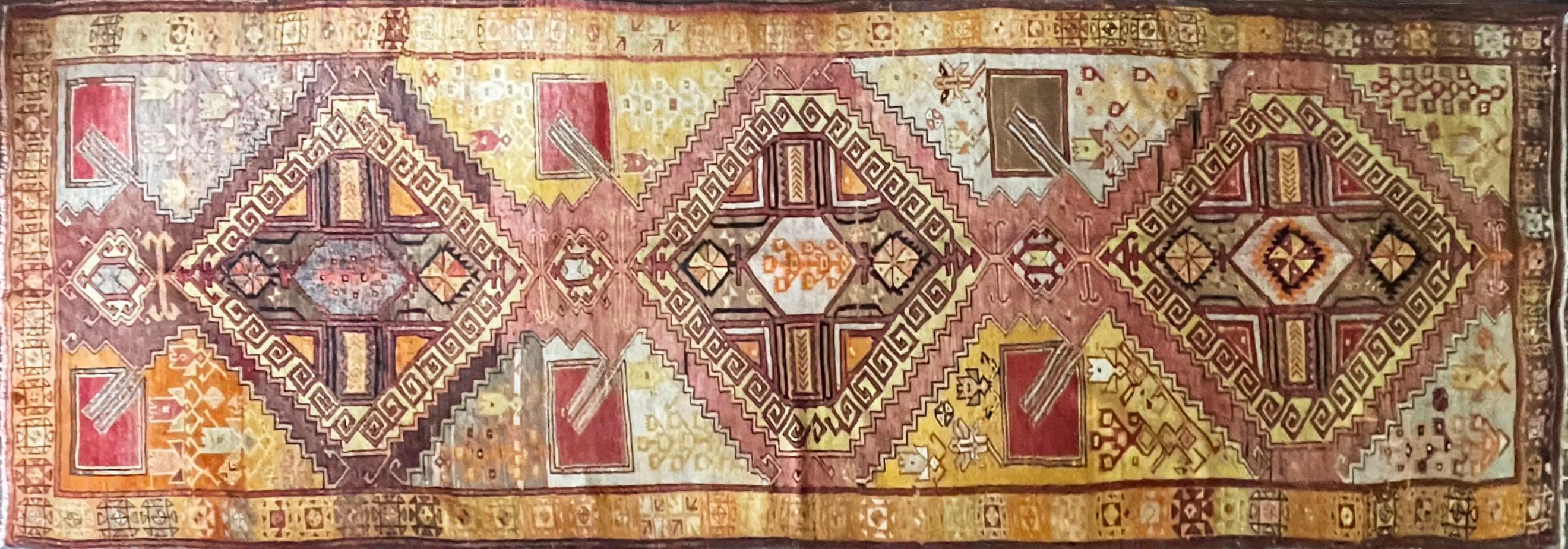 An absolutely amazing handwoven Turkish Oushak carpet with unusual repeated boukuetof flowers.
The colors are muted and highly stylized floral accent. 
originally purchased from a nice west cost collection that I consider it a great find.

 Ushak