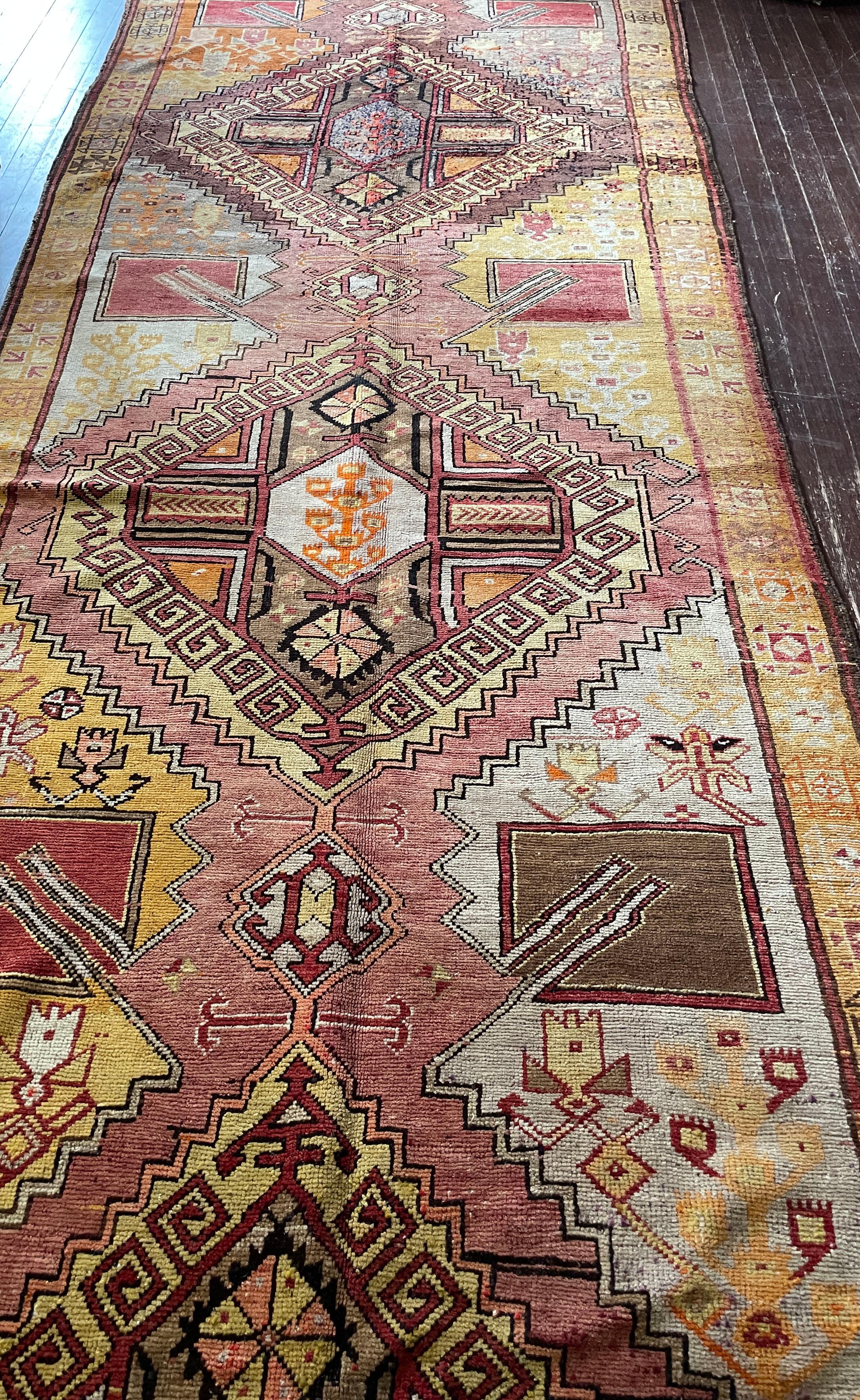 Hand-Woven Antique Oushak Carpet, 6'5