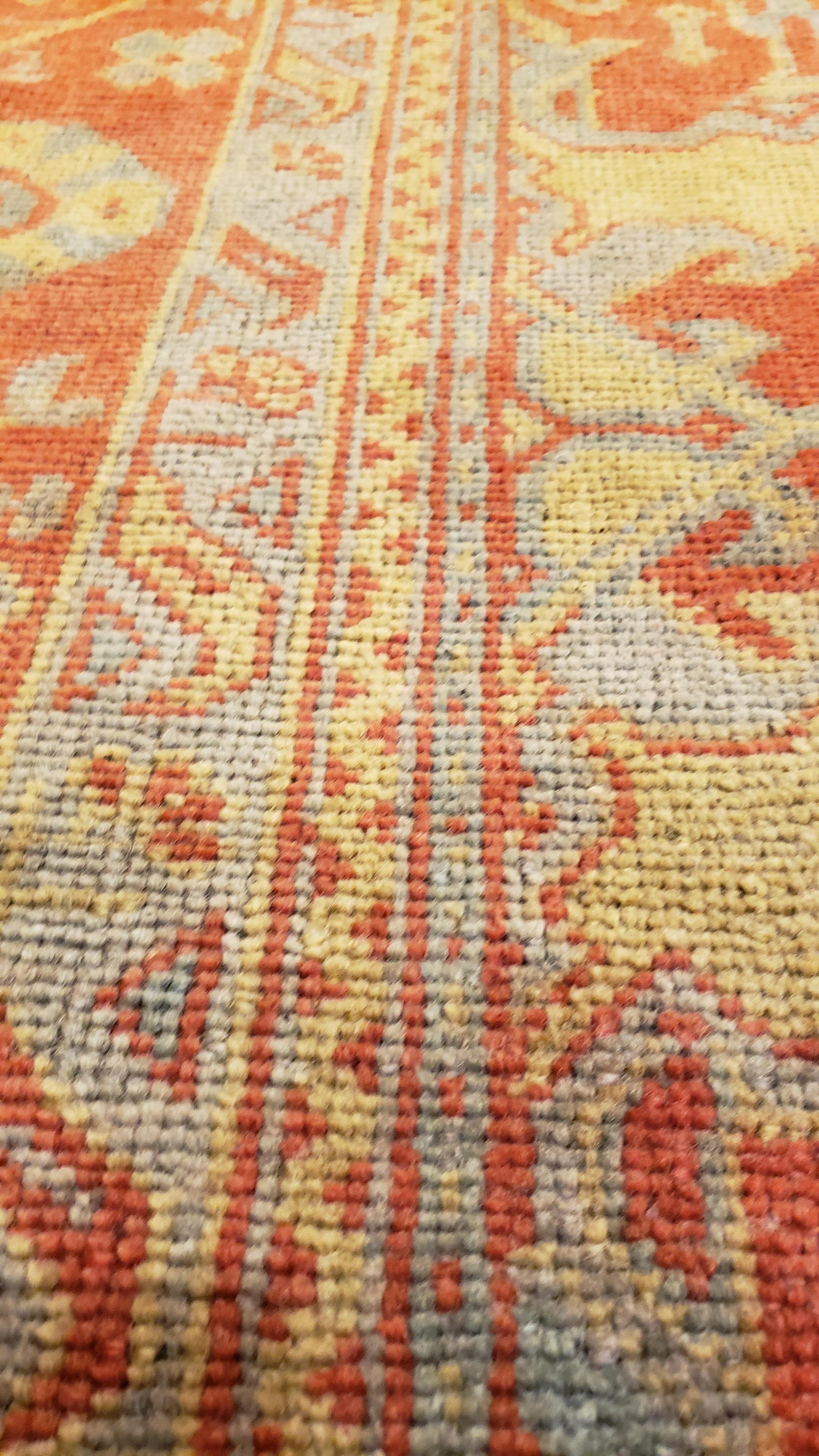Antique Oushak Carpet, Handmade Oriental Rug, Coral Field, Gold and Gray In Excellent Condition For Sale In Port Washington, NY