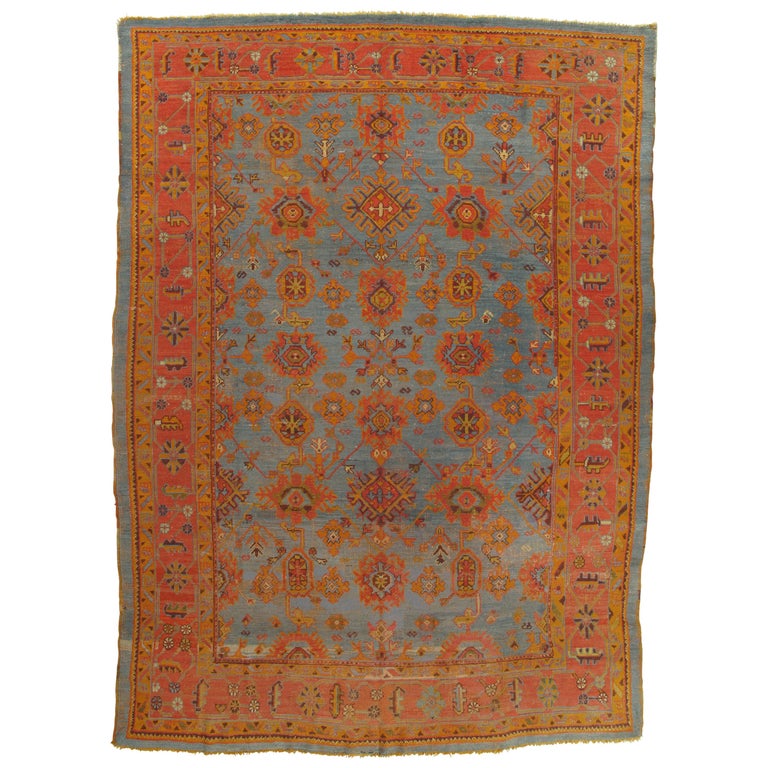 Antique Oushak Carpet, Handmade Oriental Rug Made in Turkey, Coral