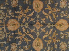 Antique Oushak Carpet, Handmade Oriental Rug Made in Turkey, Peach, Blue, Ivory
