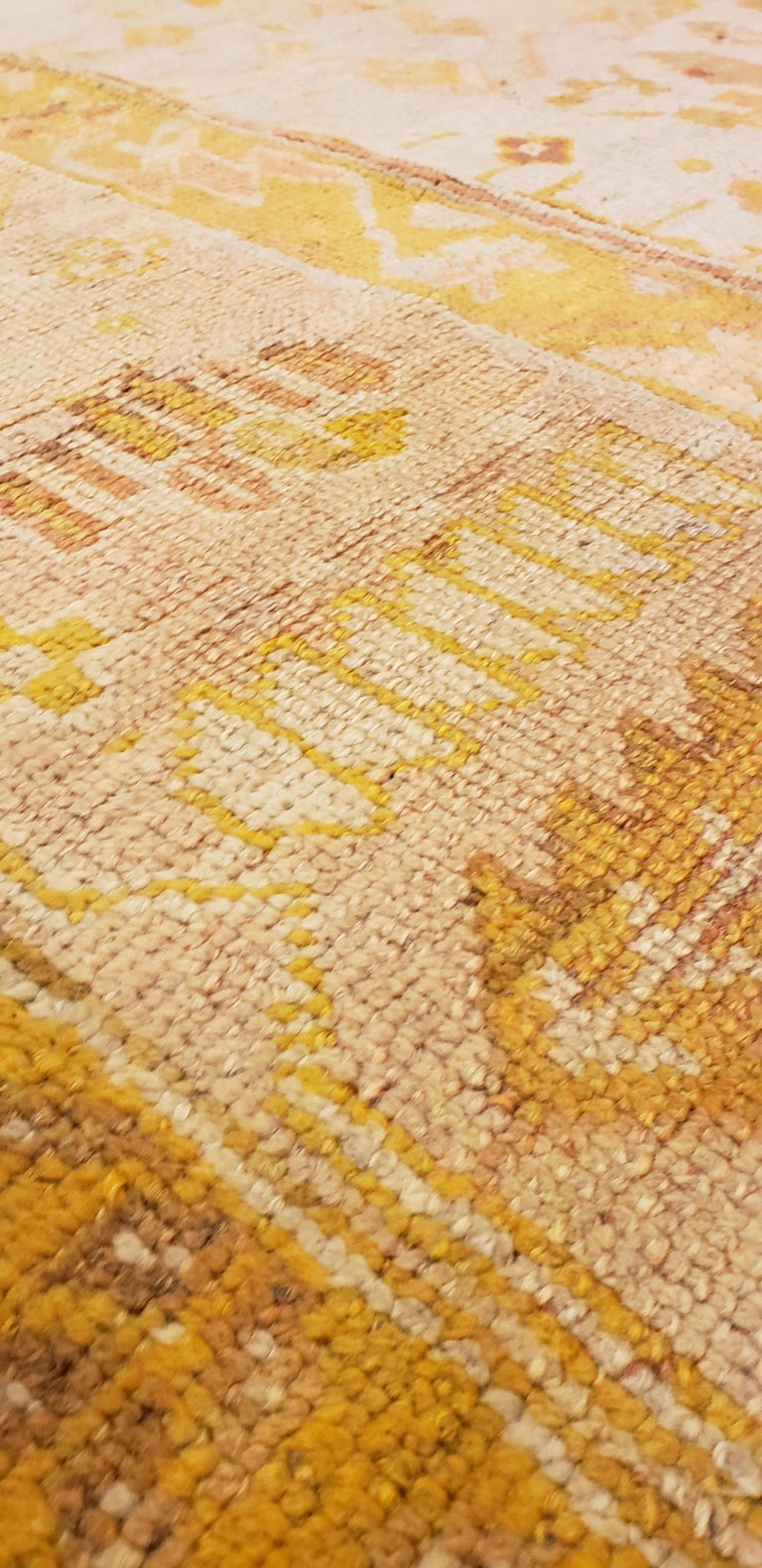 Antique Oushak Carpet, Handmade Oriental Rug, Pale Blue Green, Yellow