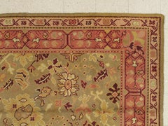 Antique Oushak Carpet, Handmade Oriental Rug, Pale Green, Coral, Taupe and Cream