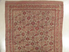 Antique Oushak Carpet, Handmade Oriental Rug, Pale Light Blue, Coral, Raspberry