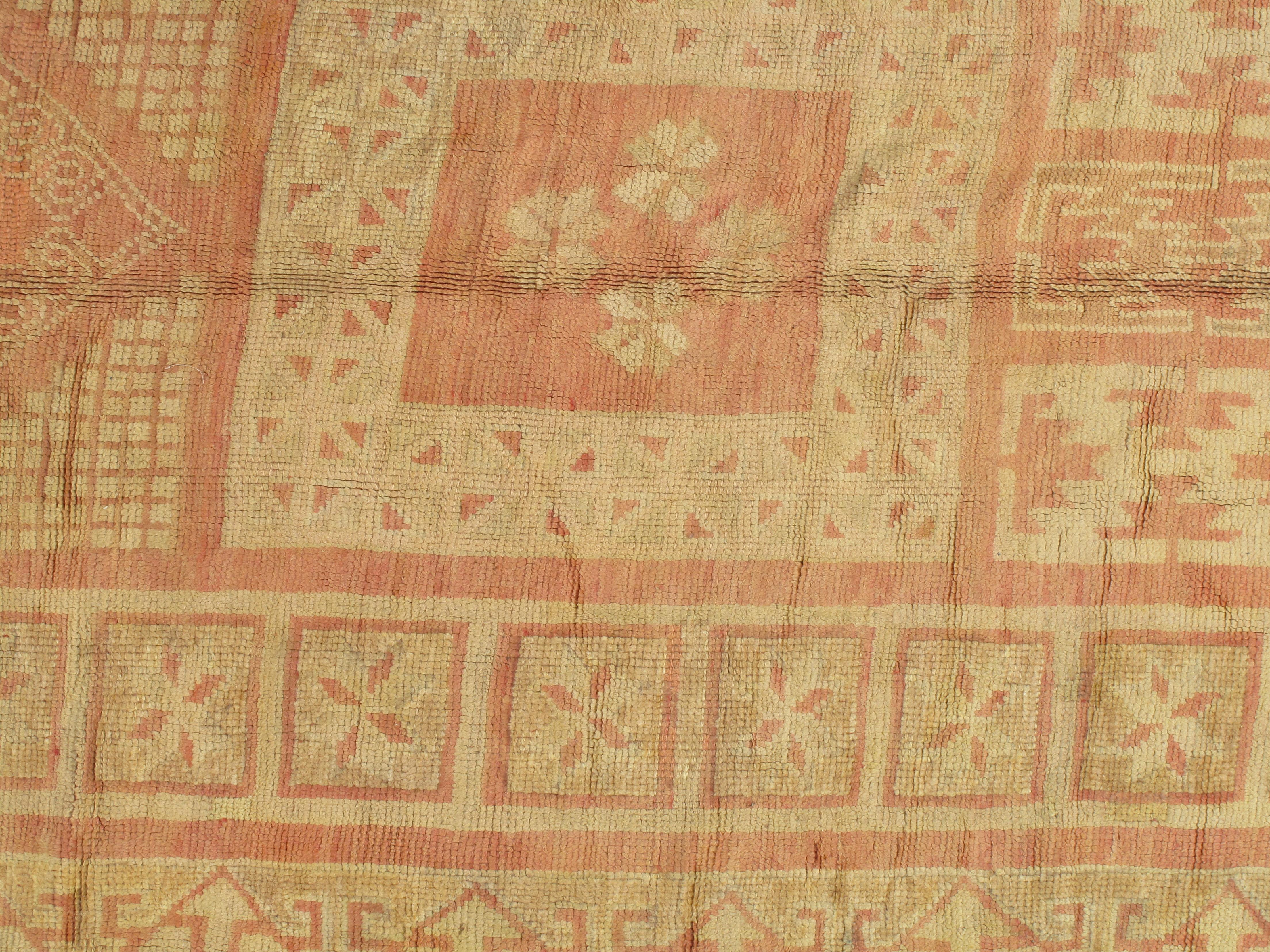 Antique Oushak Carpet, Handmade Oriental Rug, Pink Rug, Taupe, Cream, Gray For Sale 3