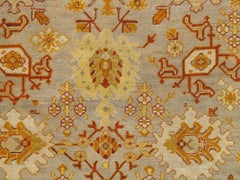 Antique Oushak Carpet, Handmade Oriental Rug, Soft Saffron Light Gray Light Blue
