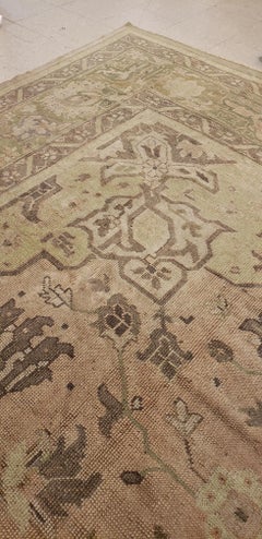 Antique Oushak Carpet, Handmade Oriental Rug, Soft, Taupe, Brown, Beige