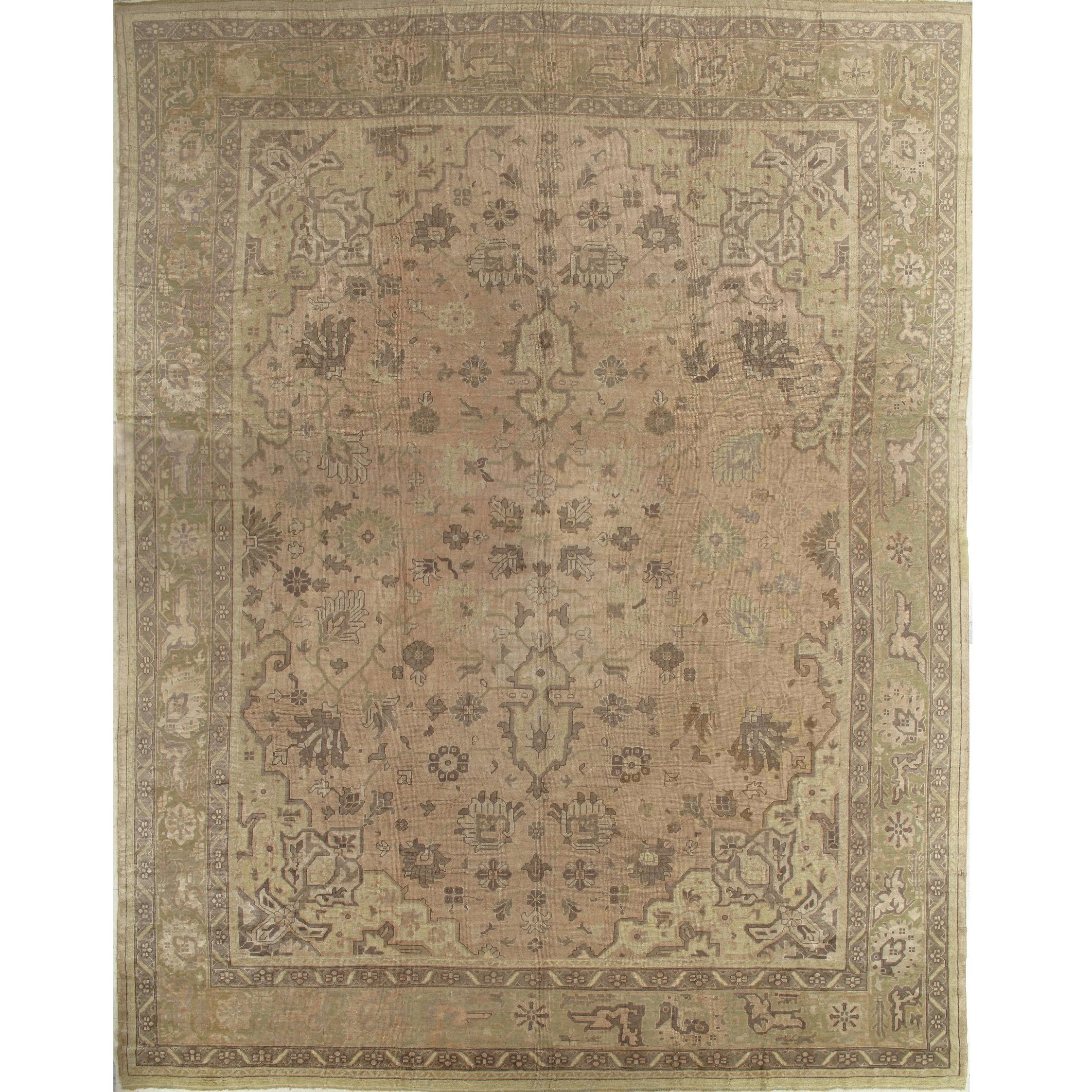 Antique Oushak Carpet, Handmade Oriental Rug, Soft, Taupe, Brown, Beige