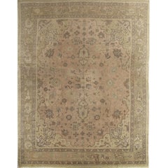 Antique Oushak Carpet, Handmade Oriental Rug, Soft, Taupe, Brown, Beige
