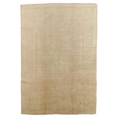 Antiker Oushak-Teppich, handgefertigter orientalischer Teppich, weiches Taupe, hell cremefarben, blass