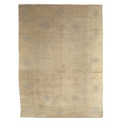 Tappeto antico Oushak, Tappeto orientale fatto a mano, Taupe morbido, grigio chiaro, azzurro