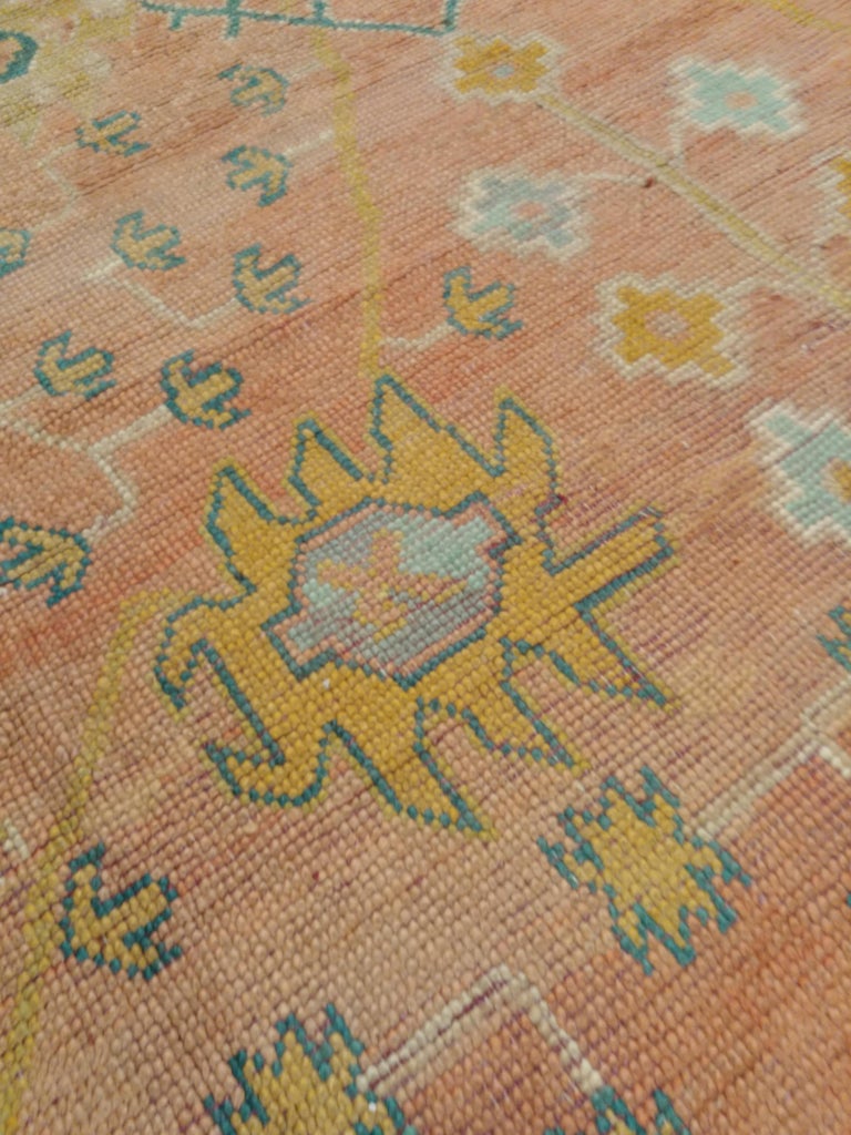 Antique Oushak Carpet, Handmade Square Rug, Coral, Taupe ...