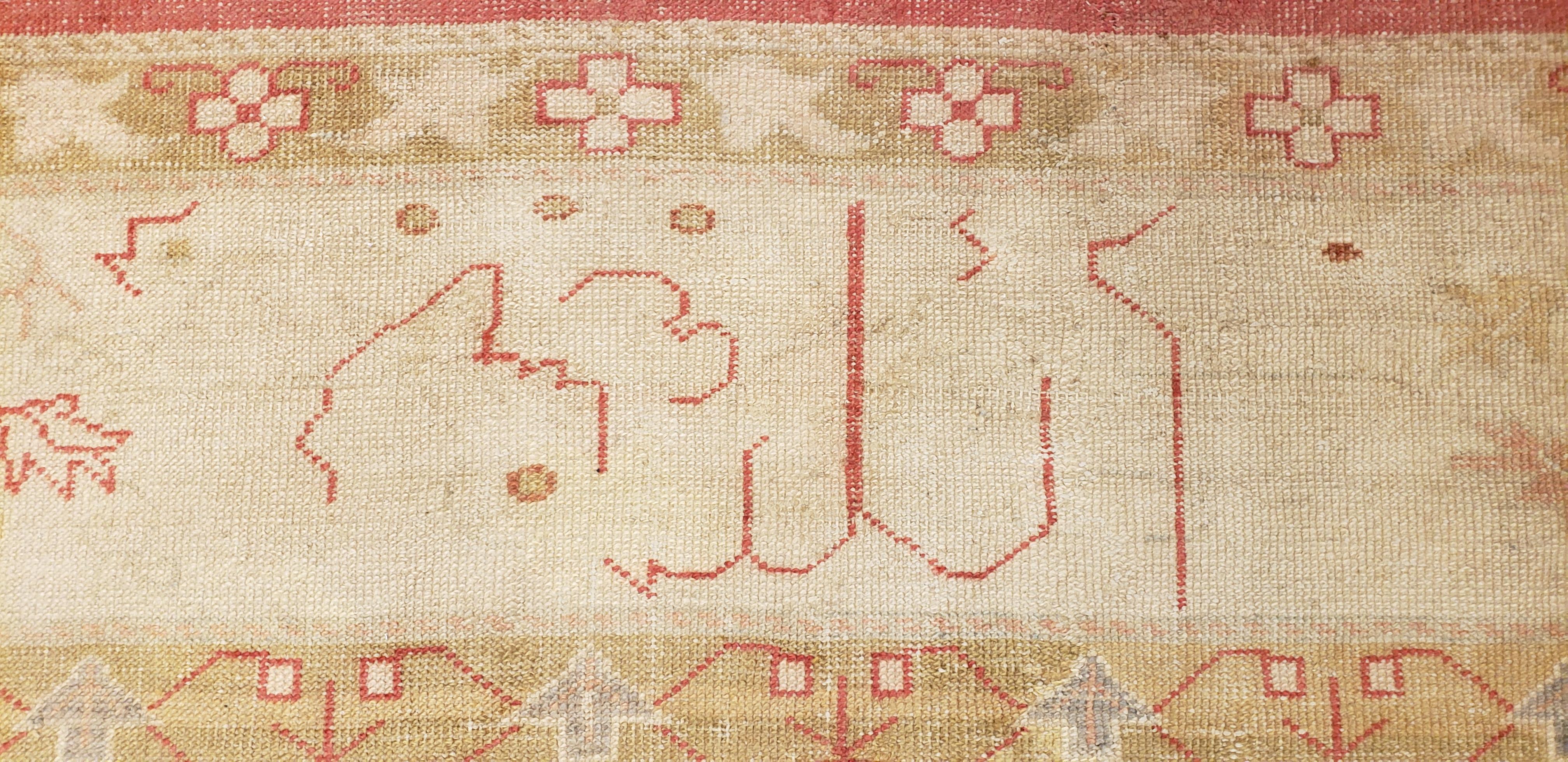Antique Oushak Carpet, Handmade Turkish Oriental Rug, Beige, Coral, Soft Colors For Sale 4