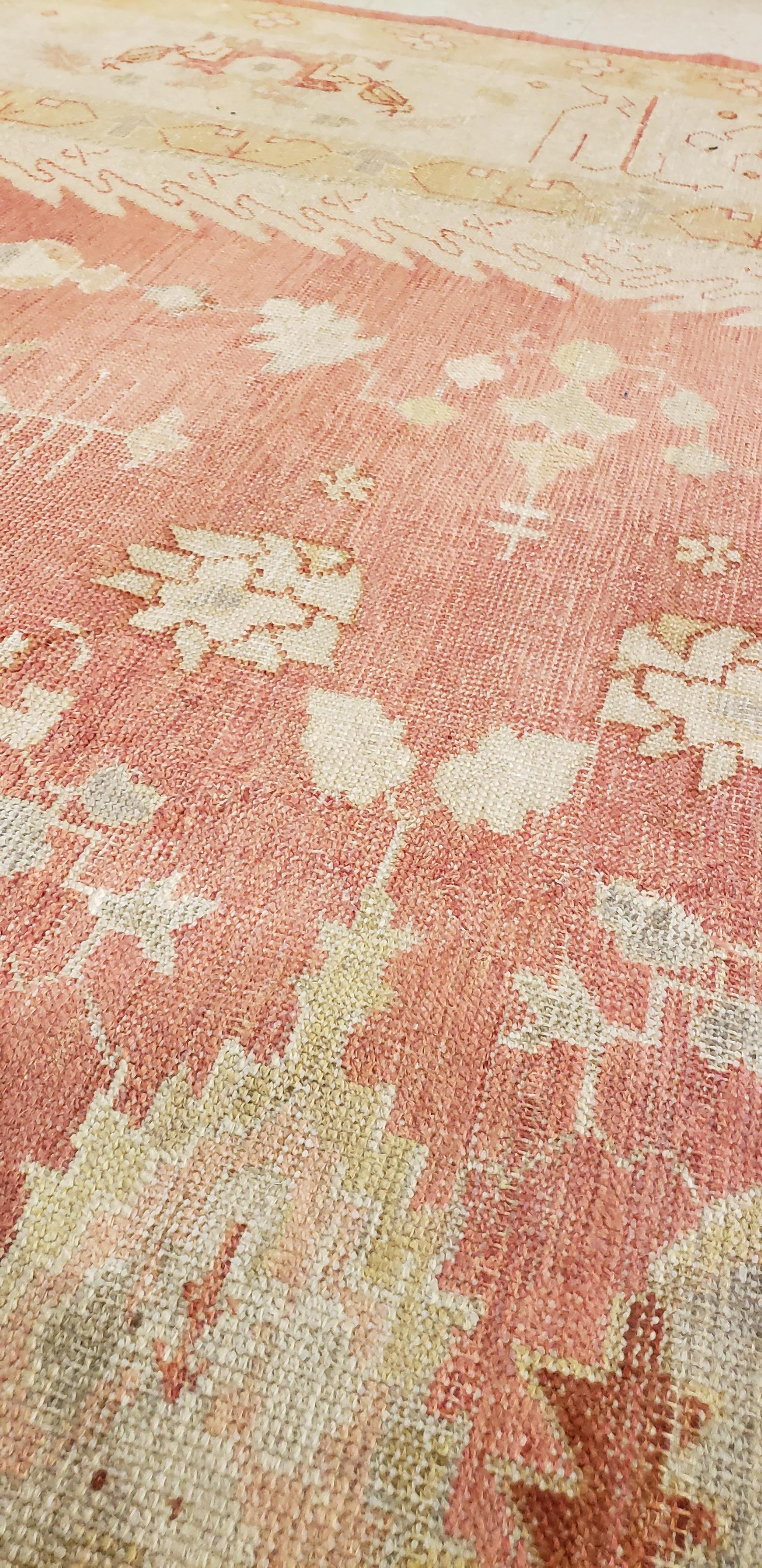 Antique Oushak Carpet, Handmade Turkish Oriental Rug, Beige, Coral, Soft Colors For Sale 7
