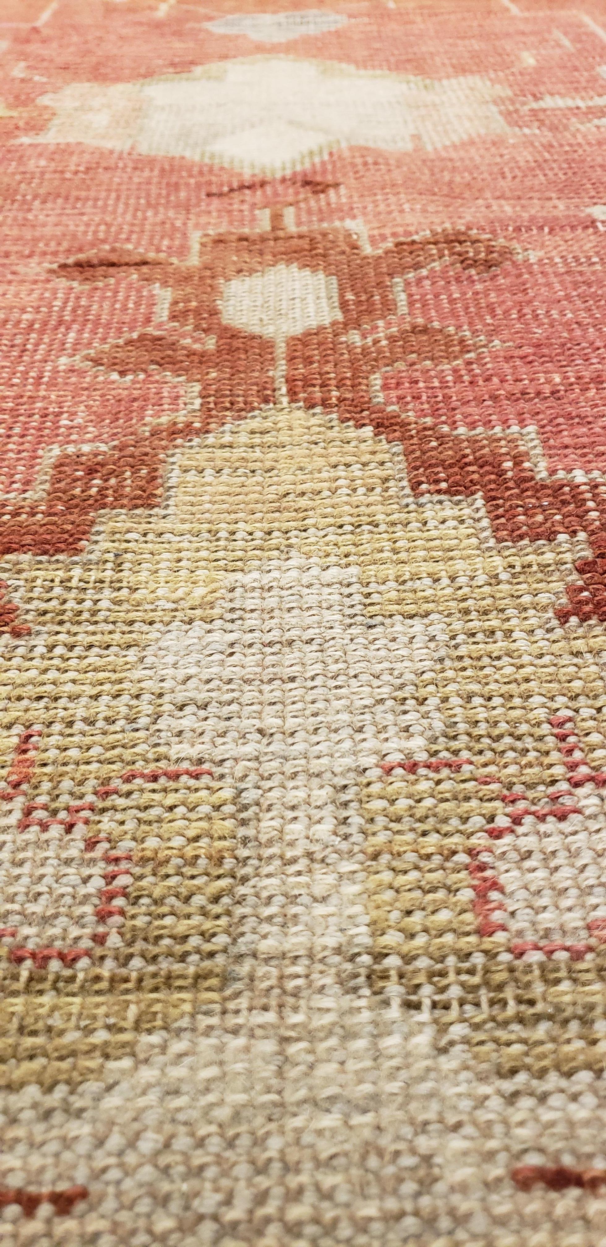 Antique Oushak Carpet, Handmade Turkish Oriental Rug, Beige, Coral, Soft Colors For Sale 9