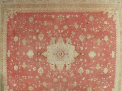 Antique Oushak Carpet, Handmade Turkish Oriental Rug, Beige, Coral, Soft Colors