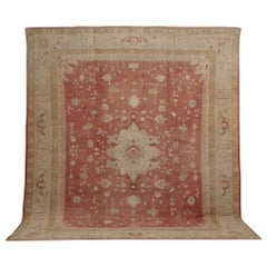 Tapis antique Oushak, tapis turc oriental fait à la main, beige, corail, couleurs douces