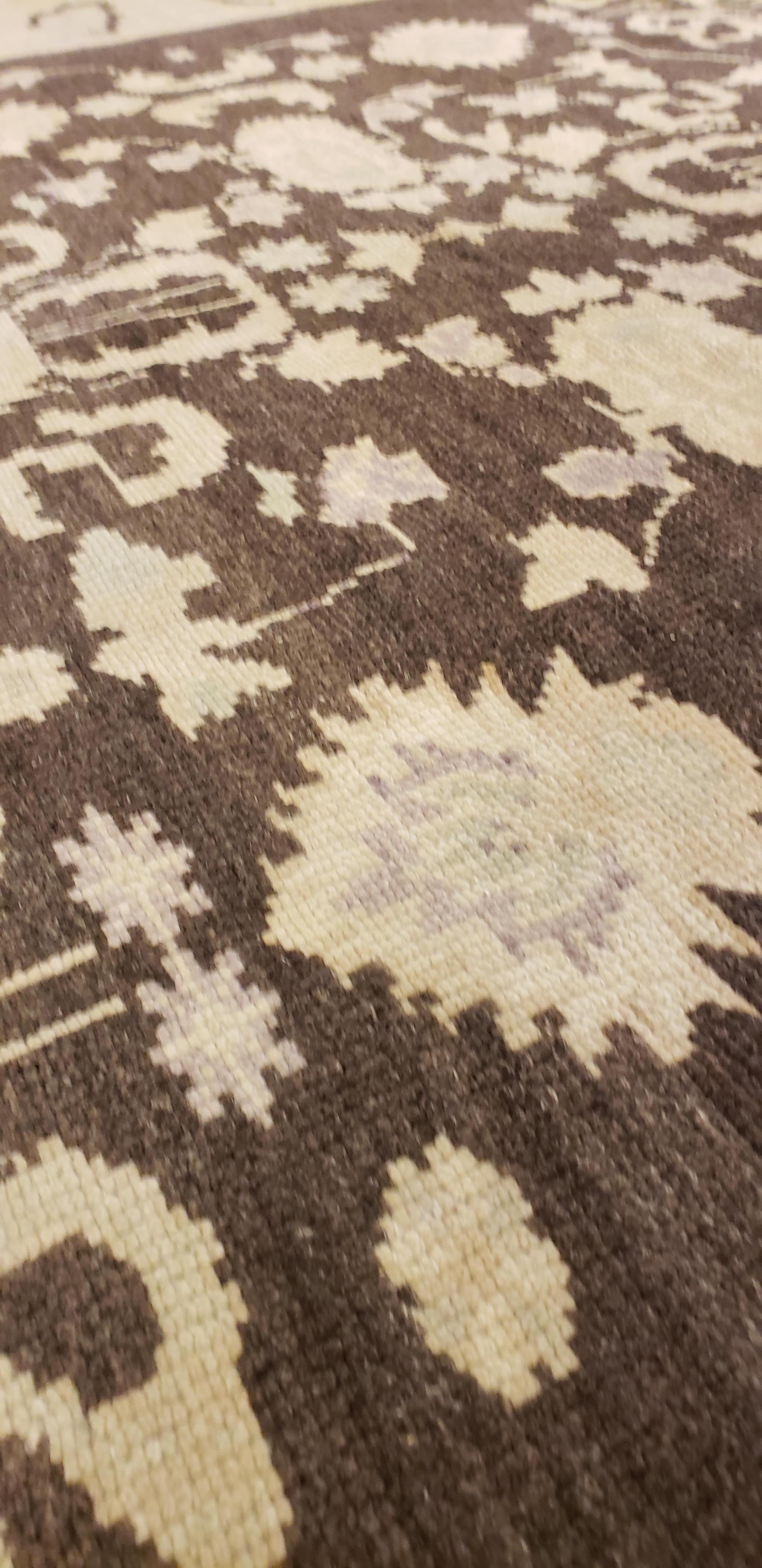 Antique Oushak Carpet, Handmade Turkish Oriental Rug, Beige, Taupe, Charcoal For Sale 1