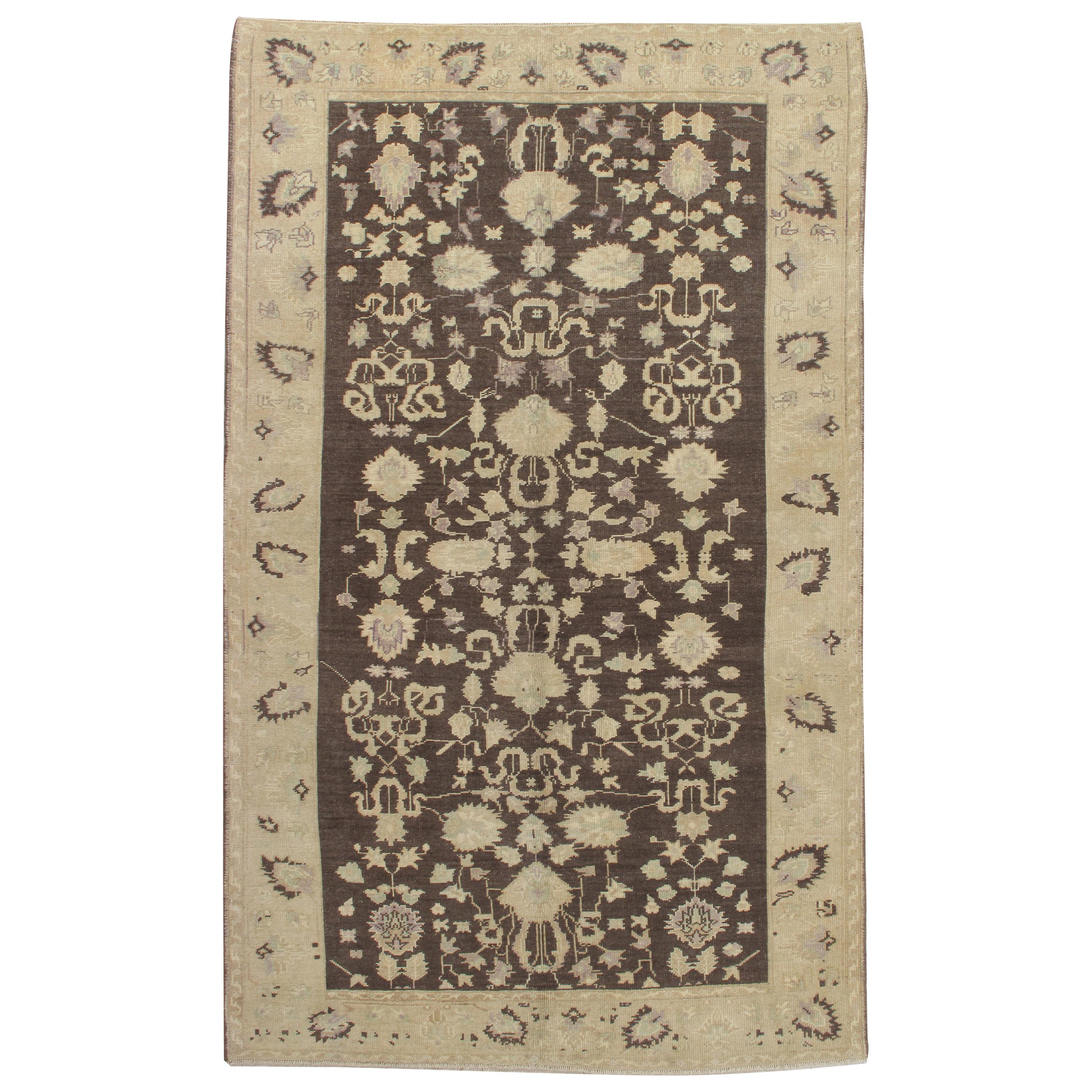 Antique Oushak Carpet, Handmade Turkish Oriental Rug, Beige, Taupe, Charcoal For Sale
