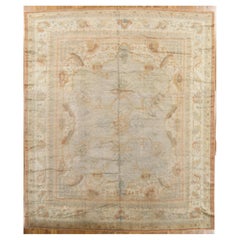Tapis antique d'Oushak, tapis turc oriental fait à la main beige, gris taupe, bleu pâle
