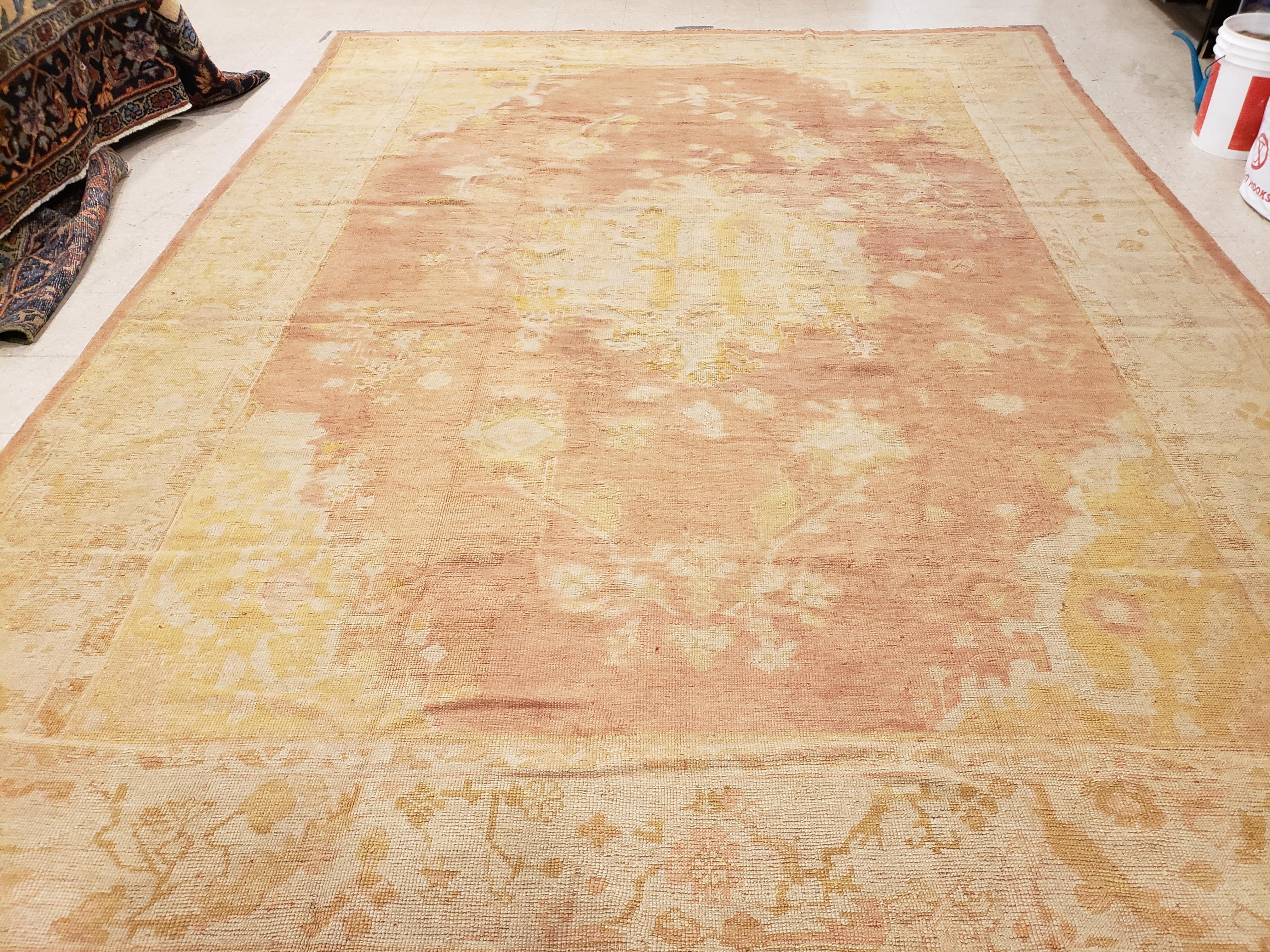 Antique Oushak Carpet, Handmade Turkish Oriental Rug, Beige, Taupe, Soft Coral 3