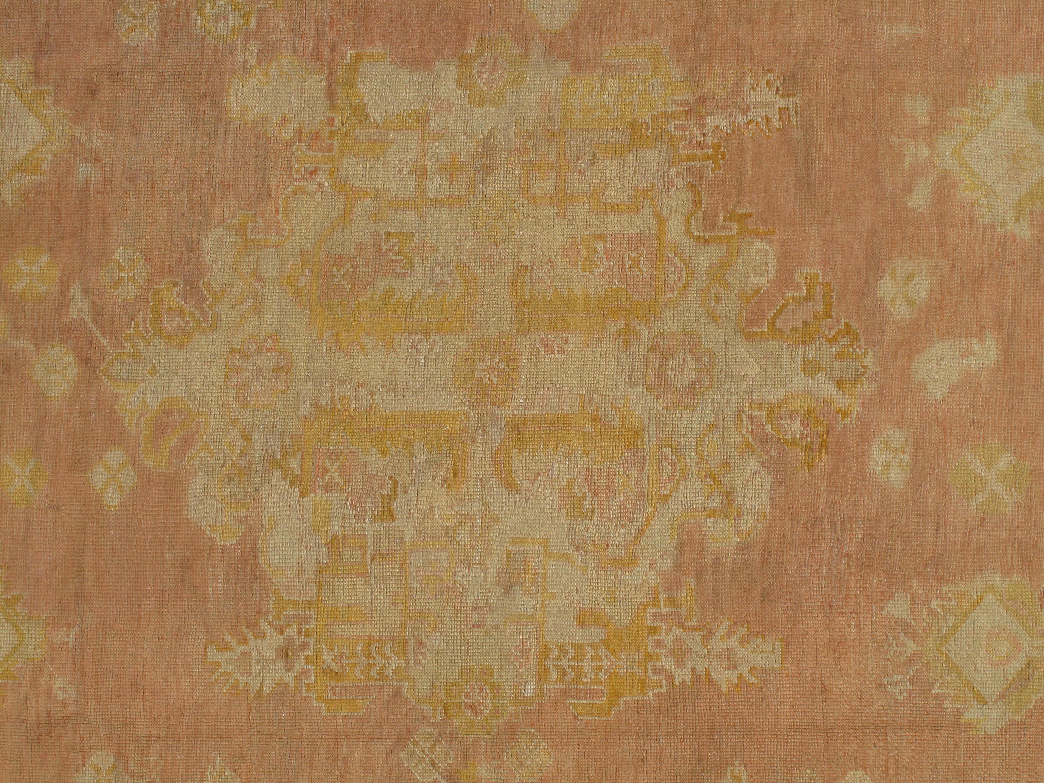 Antique Oushak Carpet, Handmade Turkish Oriental Rug, Beige, Taupe, Soft Coral 7