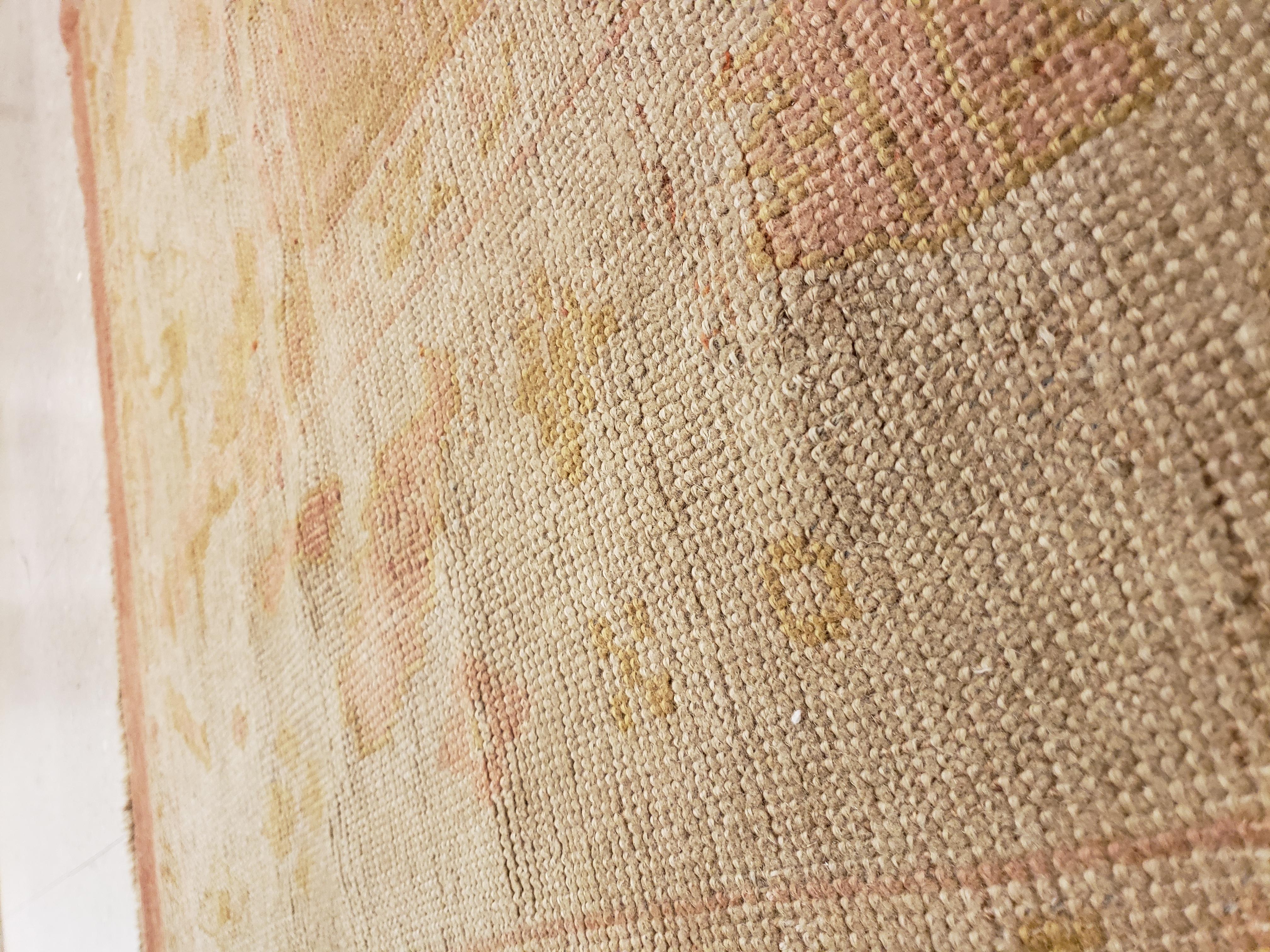 Wool Antique Oushak Carpet, Handmade Turkish Oriental Rug, Beige, Taupe, Soft Coral