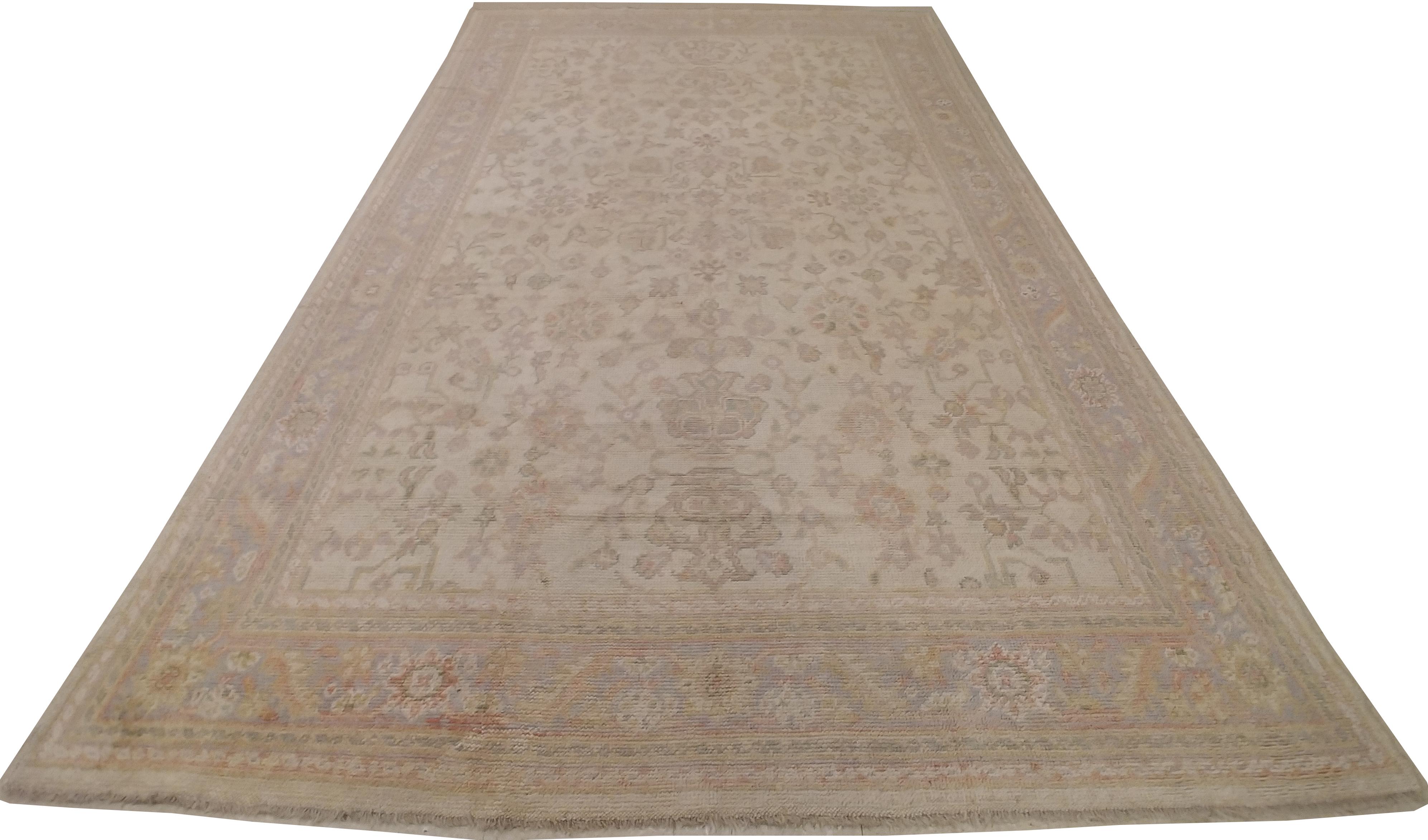 Antique Oushak Carpet, Handmade Turkish Oriental Rug, Beige, Taupe, Soft For Sale 6