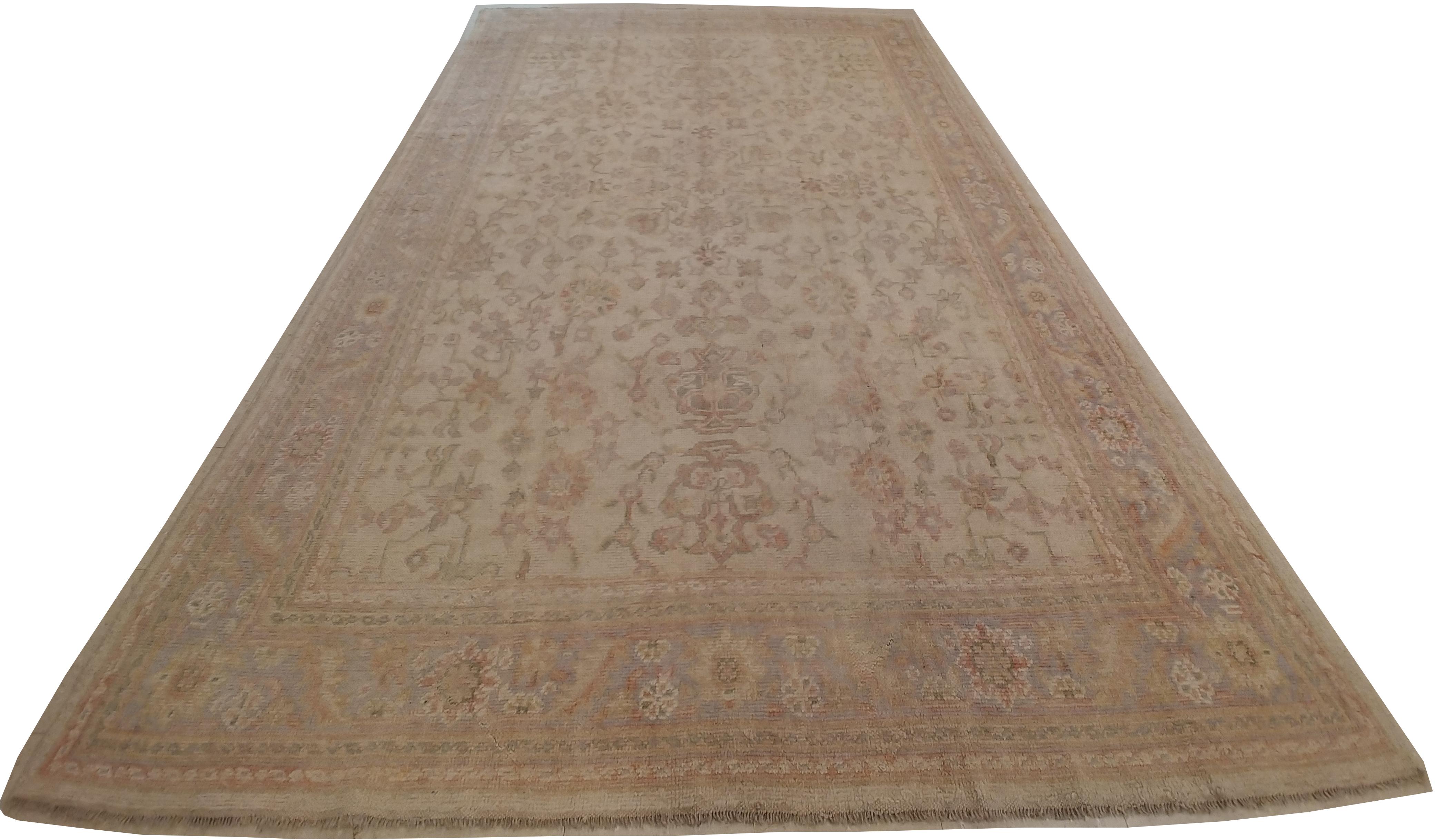 Antique Oushak Carpet, Handmade Turkish Oriental Rug, Beige, Taupe, Soft For Sale 7
