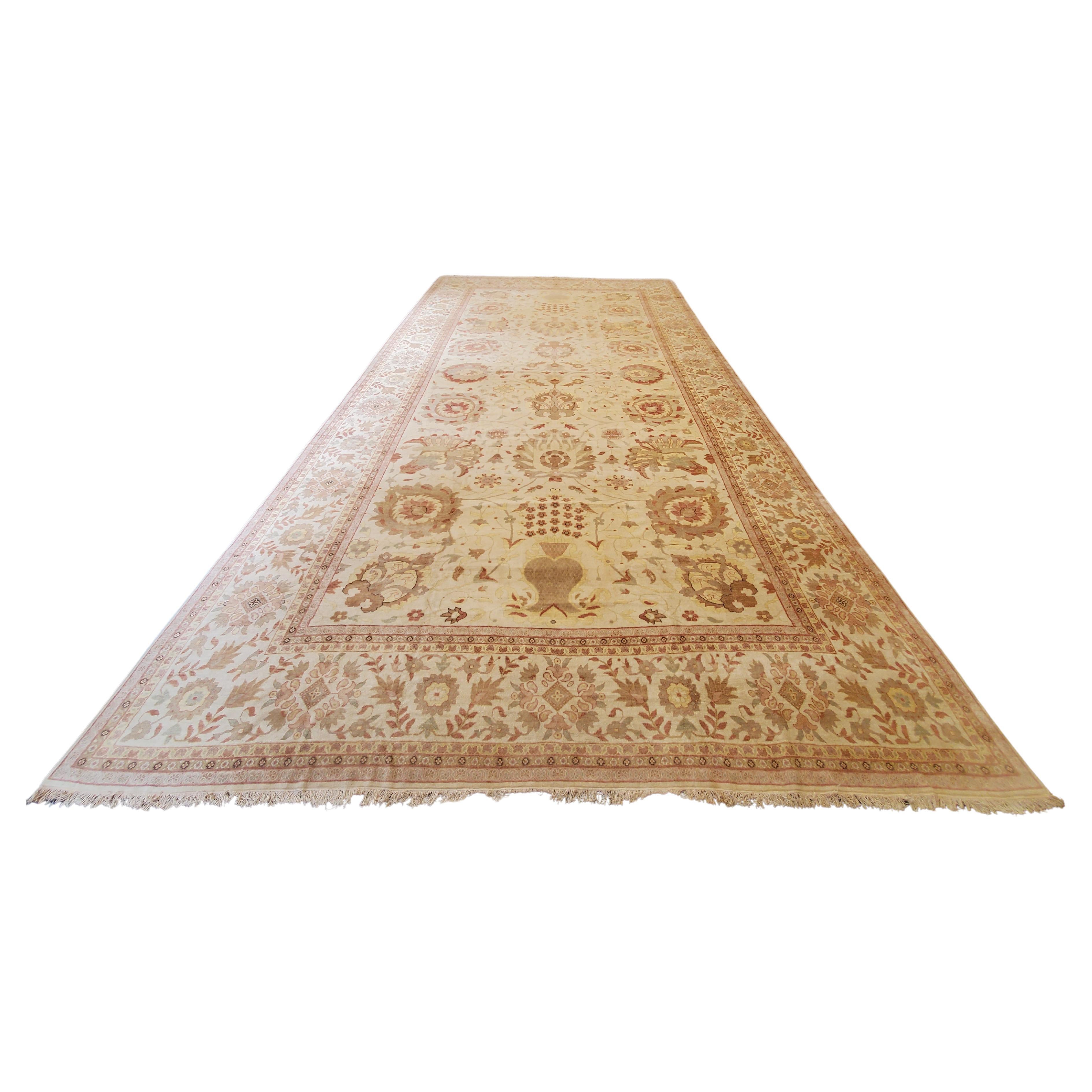 Antique Oushak Carpet, Handmade Turkish Oriental Rug, Beige, Taupe, Soft Gray For Sale