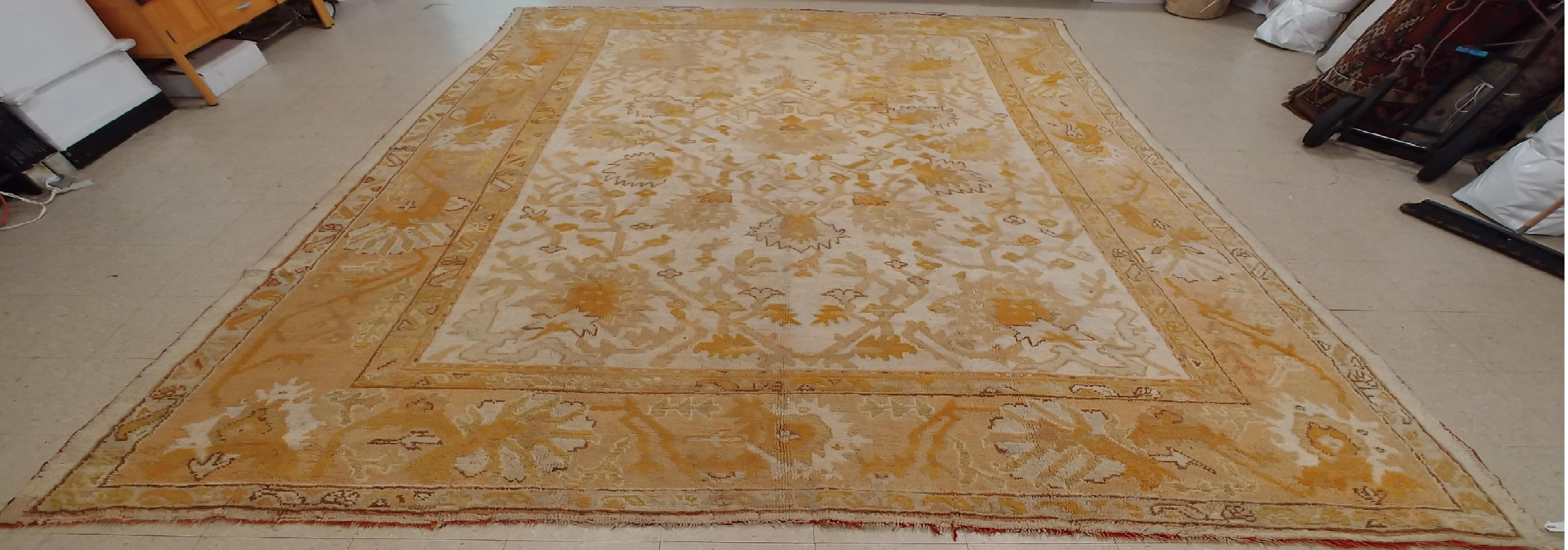 Antique Oushak Carpet Handmade Turkish Oriental Rug Beige, Taupe, Soft Pale Blue 5