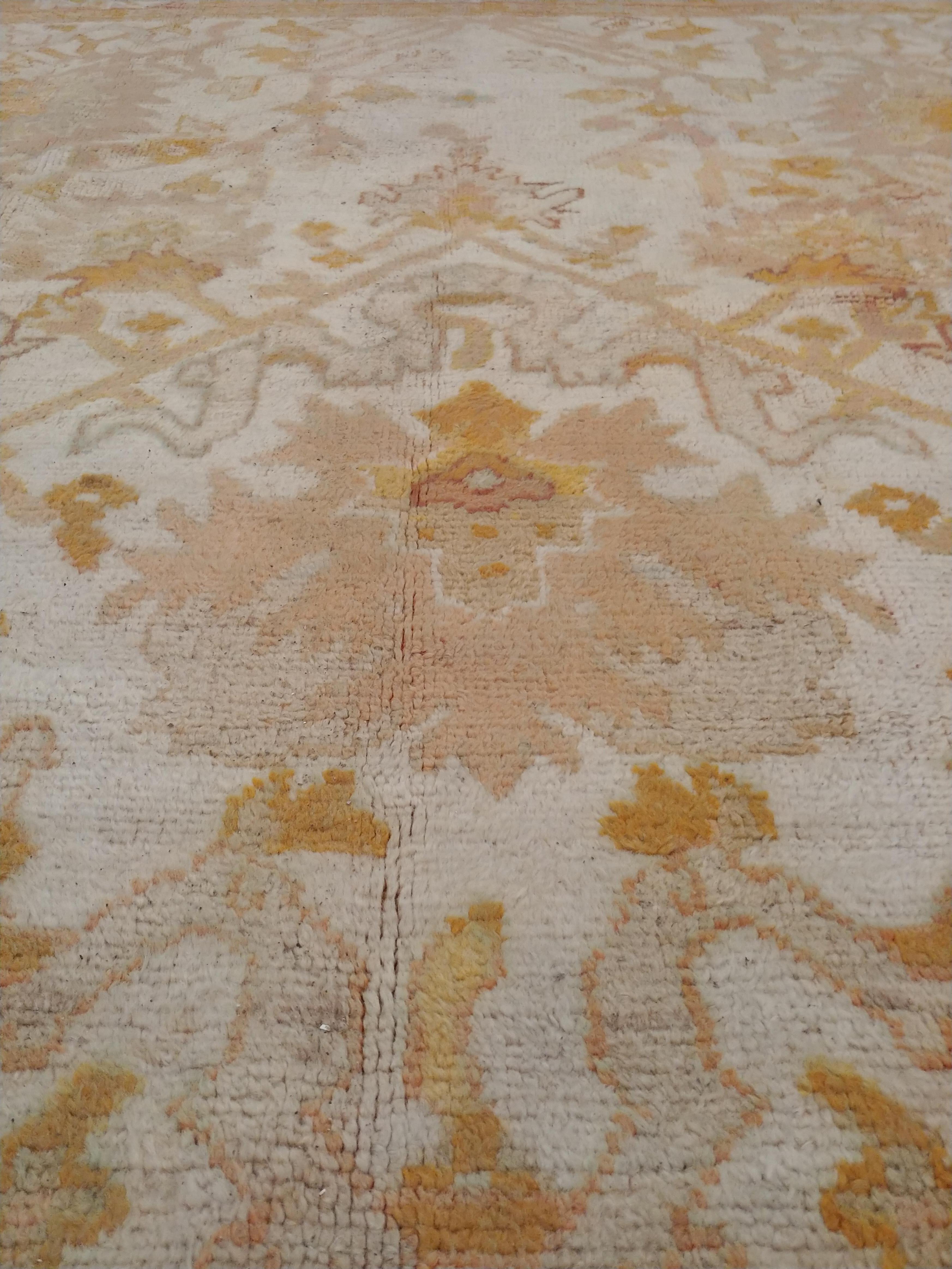 Antique Oushak Carpet Handmade Turkish Oriental Rug Beige, Taupe, Soft Pale Blue 1