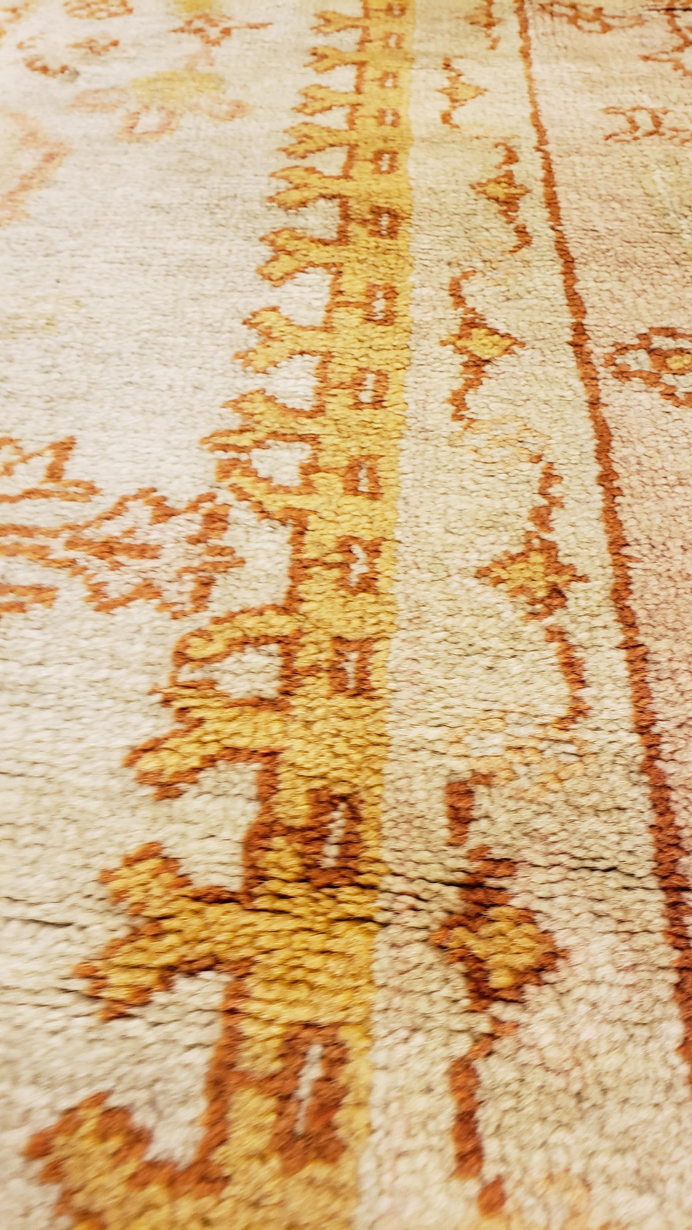 Antique Oushak Carpet, Handmade Turkish Oriental Rug, Beige, Taupe, Soft Salmon For Sale 11
