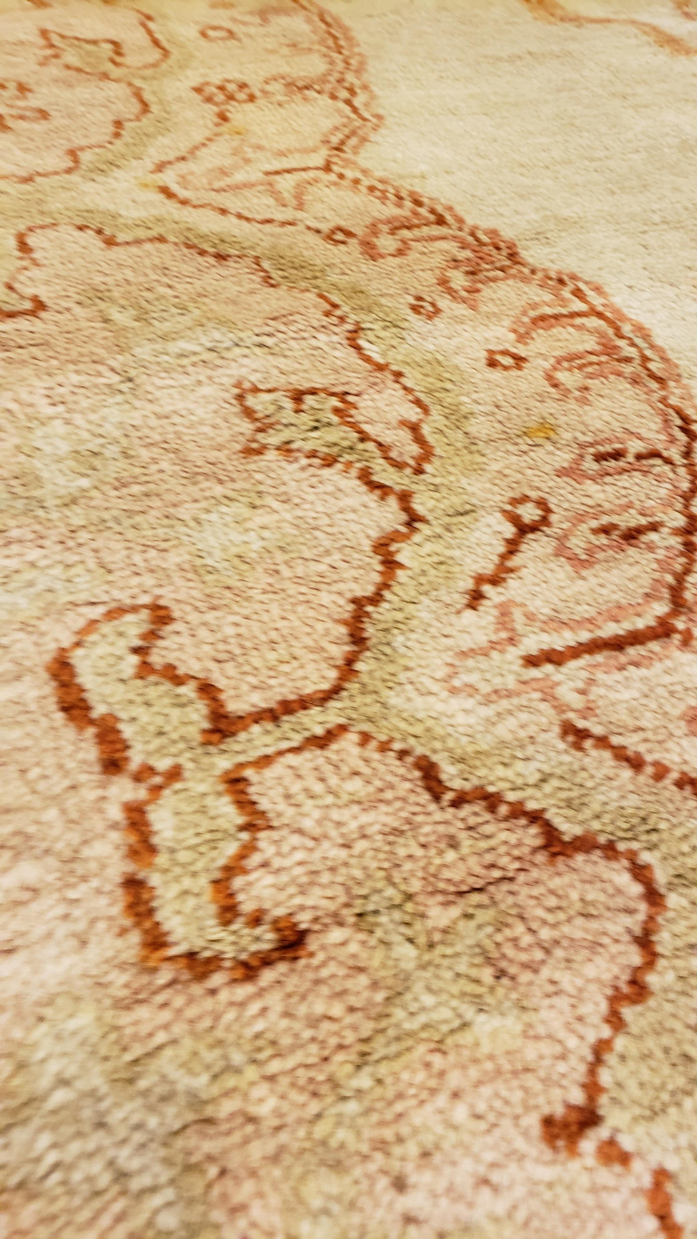 Antique Oushak Carpet, Handmade Turkish Oriental Rug, Beige, Taupe, Soft Salmon For Sale 13