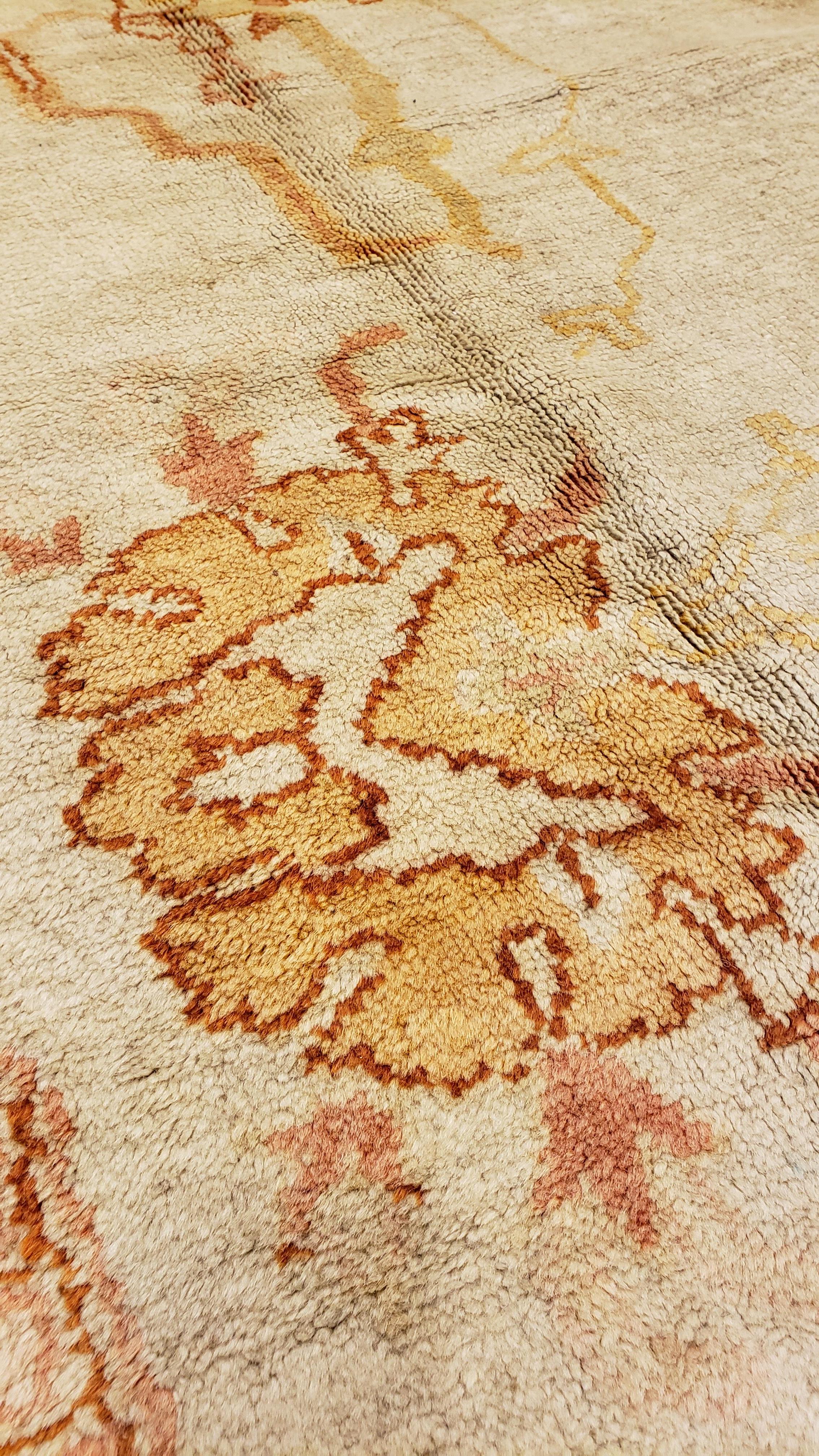 19th Century Antique Oushak Carpet, Handmade Turkish Oriental Rug, Beige, Taupe, Soft Salmon For Sale