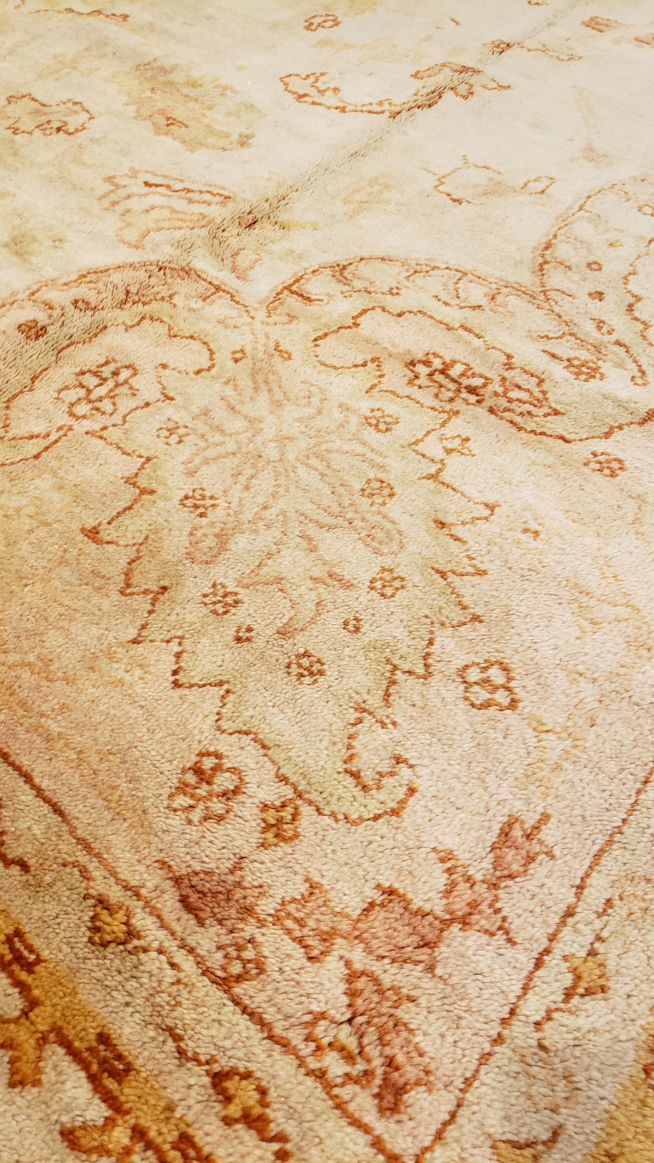 Antique Oushak Carpet, Handmade Turkish Oriental Rug, Beige, Taupe, Soft Salmon For Sale 1