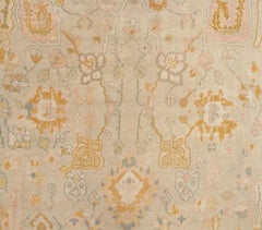 Antique Oushak Carpet, Handmade Turkish Oriental Rug, Beige, Taupe, Soft Shrimp