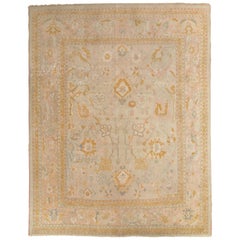 Tapis Oushak antique:: tapis oriental turc fait à la main:: beige:: taupe:: crevette douce