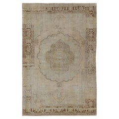 Antique Oushak Carpet in Taupe, Brown, Light Celadon Green and Neutral Colors