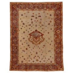 Antique Oushak Carpet, Ivory Field, Center Medallion