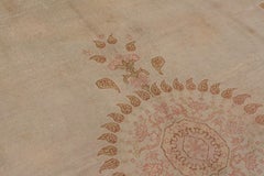 Antique Oushak Carpet, Ivory Field, Orange Accents, circa 1920s